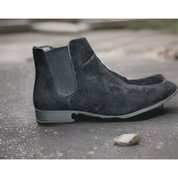 ASOS Design Men's Size 12 Chelsea 1/2 Boots Black Faux Suede - Picture 4 of 7